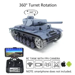 Henglong 1/16 RC Tank Upgraded German Tank 3848 7.0 Panzer III L Radio Control Tank w/ 360Degrees Rotating Turret FPV 2 Sounds