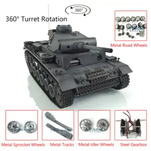 Henglong 1/16 7.0 Customized Panzer III L RTR RC Tank 3848 w/ 360Degrees Rotating Turret Metal Tracks Idler Sproket Road Wheels