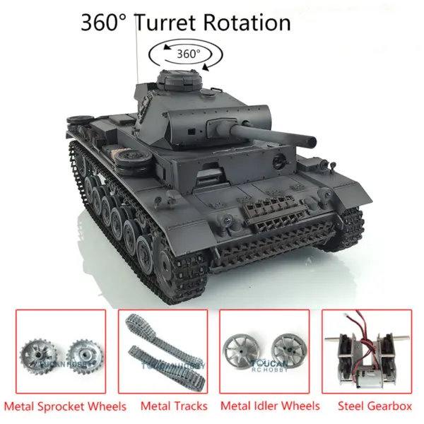 Henglong 1/16 Upgraded German Tank 3848 RC Tank Panzer III L 7.0 w/ 360Degrees Rotating Turret 2 Sounds for Radio Control Tank for