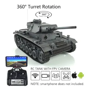 Henglong 1/16 RC Tank Upgraded German Tank 3848 7.0 Panzer III L Radio Control Tank w/ 360Degrees Rotating Turret FPV 2 Sounds