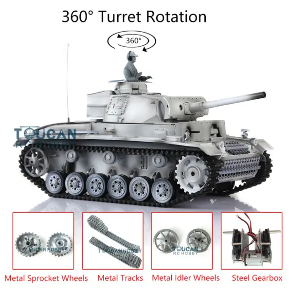 Henglong 1/16 Upgraded German Tank 3848 RC Tank Panzer III L 7.0 w/ 360Degrees Rotating Turret 2 Sounds for Radio Control Tank for