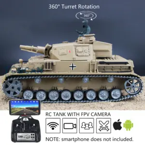 Henglong 7.0 1/16 Customized RC Tank 3858 Panzer IV F RTR RC Tank w/ 360Degrees Rotating Turret FPV Camera Metal Road Wheels Tracks
