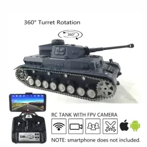 Henglong 1/16 7.0 Remote Control Tank 3859 Panzer IV F2 RC Tank w/ FPV Camera Metal Tracks Infrared Battle BB Shooting Smoking