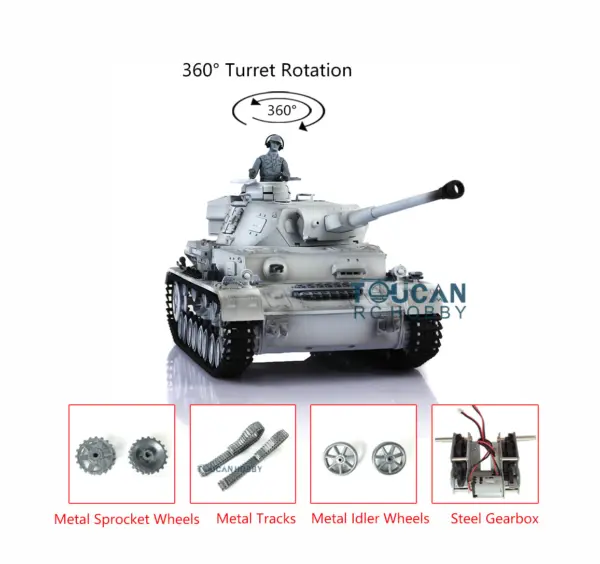 Henglong 1/16 RC Tank 3859 7.0 German Panzer IV F2 Radio Control Tank w/ 360Degrees Rotating Turret Metal Idler Sproket Wheels Smoking