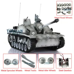 Henglong 1/16 Scale 7.0 RC Tank 3868 German Stug III RTR Tank w/ Metal Tracks Road Wheels Idler Sproket Wheels Infrared Battle