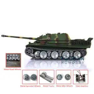 Henglong 1/16 7.0 Customized Radio Control Tank 3869 Jadpanther RTR RC Tank w/ Metal Road Wheel Tracks Idler Sproket Wheel Smoking