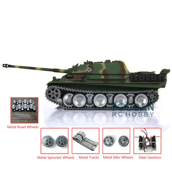 Henglong 1/16 7.0 Customized Radio Control Tank 3869 Jadpanther RTR RC Tank w/ Metal Road Wheel Tracks Idler Sproket Wheel Smoking
