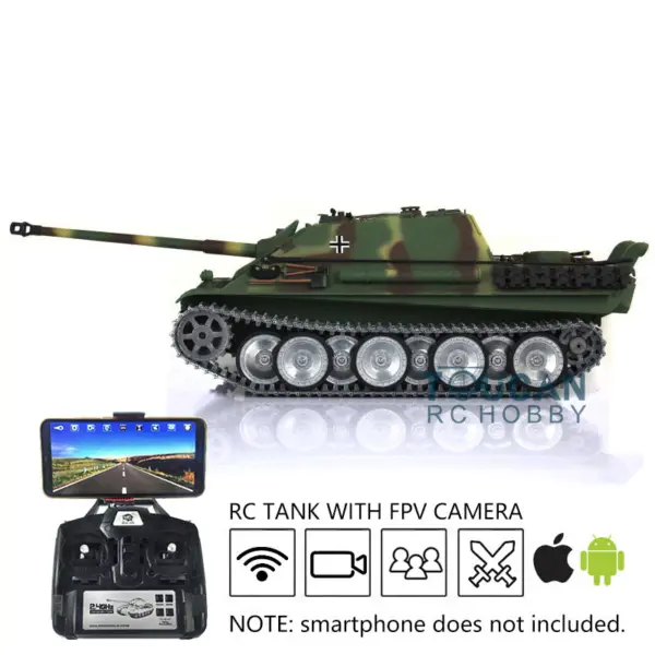 Henglong 1/16 7.0 Remote Control Jadpanther German Tank 3869 RTR RC Tank w/ FPV Metal Road Wheel Tracks Sound Effect BB Shooting