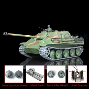 Henglong 1/16 Scale RC Tank 7.0 3869 Upgraded Jadpanther German Tank w/ Metal Tracks Idler Sproket Wheels BB Shooting Engine Sound