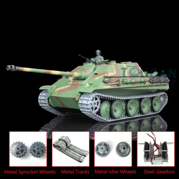 Henglong 1/16 Scale RC Tank 7.0 3869 Upgraded Jadpanther German Tank w/ Metal Tracks Idler Sproket Wheels BB Shooting Engine Sound