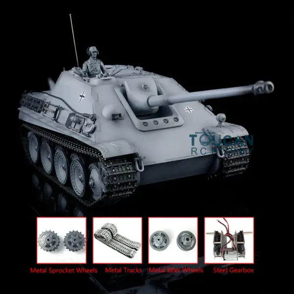 Henglong 1/16 Scale RC Tank 7.0 3869 Upgraded Jadpanther German Tank w/ Metal Tracks Idler Sproket Wheels BB Shooting Engine Sound