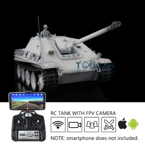 Henglong 1/16 7.0 Remote Control Jadpanther German Tank 3869 RTR RC Tank w/ FPV Metal Road Wheel Tracks Sound Effect BB Shooting