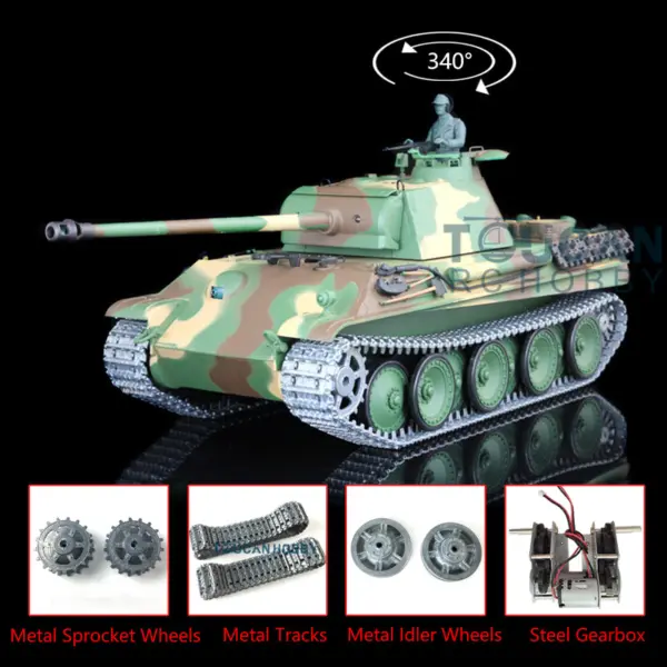 Henglong 1:16 Scale 7.0 Upgraded German Panther G RC Tank 3879 Metal Tracks 340 Degree Turret BB Shooting Unit IR RTR Model