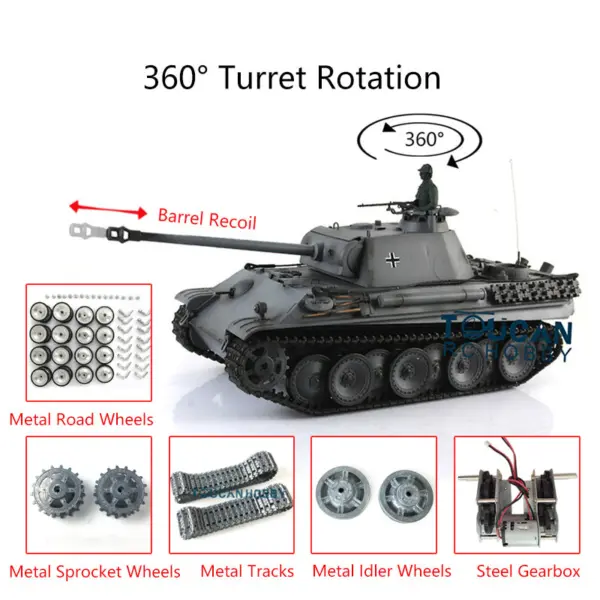 Henglong 1/16 RC Tank 7.0 3879 Customized German Tank Panther G RTR Tank w/ 360Degrees Rotating Turret Barrel Recoil Metal Road Wheel