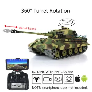 Henglong 7.0 1/16 Scale Upgraded RC Tank 3888A German King Tiger w/ 360Degrees Rotating Turret FPV Barrel Recoil Metal Tracks 2 Sound