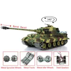 Henglong 2.4G RC Tank 1/16 7.0 3888A German King Tiger Radio Control Tank w/ Metal Track Idler Sproket Wheels Barrel Recoil