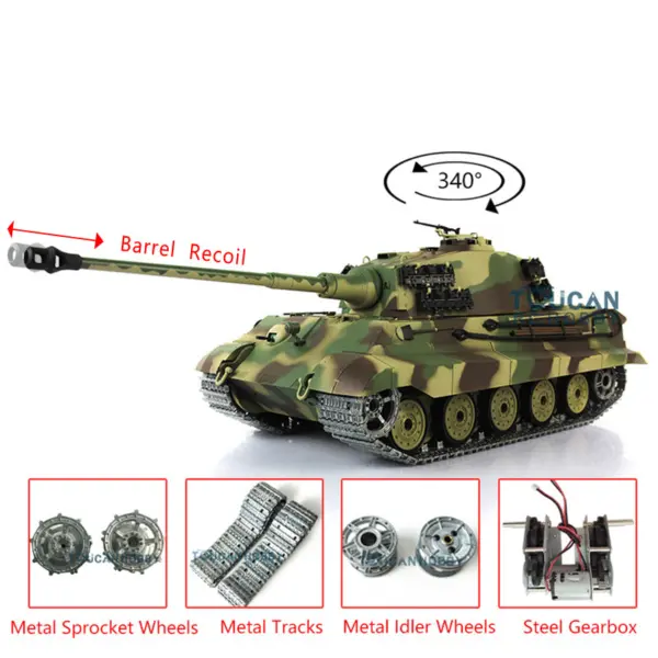 Henglong 2.4G RC Tank 1/16 7.0 3888A German King Tiger Radio Control Tank w/ Metal Track Idler Sproket Wheels Barrel Recoil