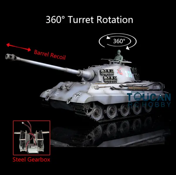 1/16 Henglong 7.0 Radio Control Tank 3888A Plastic King Tiger German RC Tank w/ 360Degrees Rotating Turret Steel Gearbox Barrel Recoil