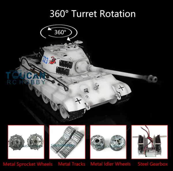 Henglong 1/16 7.0 Radio Control Tank German King Tiger Upgraded 3888A RC Tank W/ 360Degrees Rotating Turret Metal Tracks BB Shooting