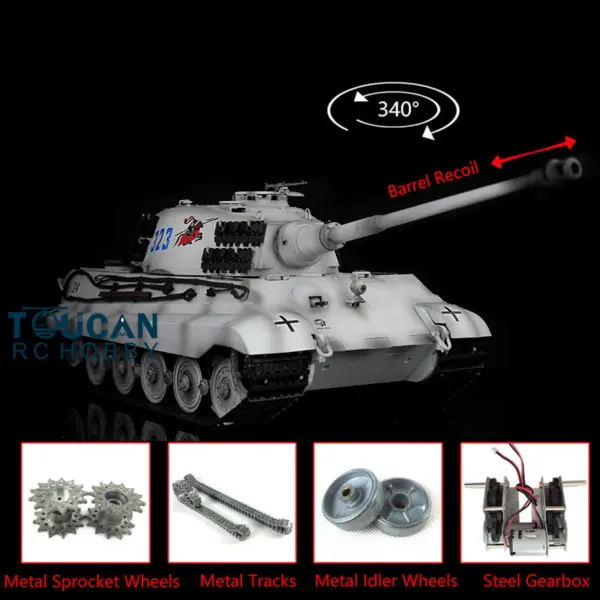 Henglong 2.4G RC Tank 1/16 7.0 3888A German King Tiger Radio Control Tank w/ Metal Track Idler Sproket Wheels Barrel Recoil