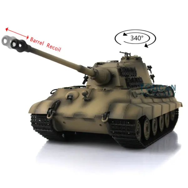Henglong 2.4G RC Tank 1/16 7.0 3888A German King Tiger Radio Control Tank w/ Metal Track Idler Sproket Wheels Barrel Recoil