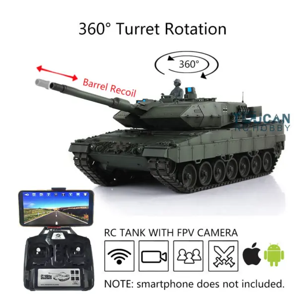 2.4Ghz Remote Control Henglong 1/16 7.0 Upgrade FPV German Leopard2A6 Military RC Battle Tank 3889 Festival Gifts Collection