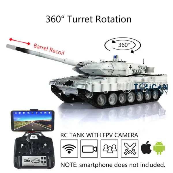 Henglong 1/16 7.0 Version Customized Leopard2A6 RC Tank 3889 w/ Metal Tracks FPV Barrel Recoil BB Shooting 360Degrees Rotating Turret