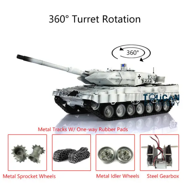 Henglong 1/16 TK7.0 German Leopard2A6 Military RC Tank 3889 W/ 360Degrees Rotating Turret Metal Tracks Sprocket Hobby Grade Collection
