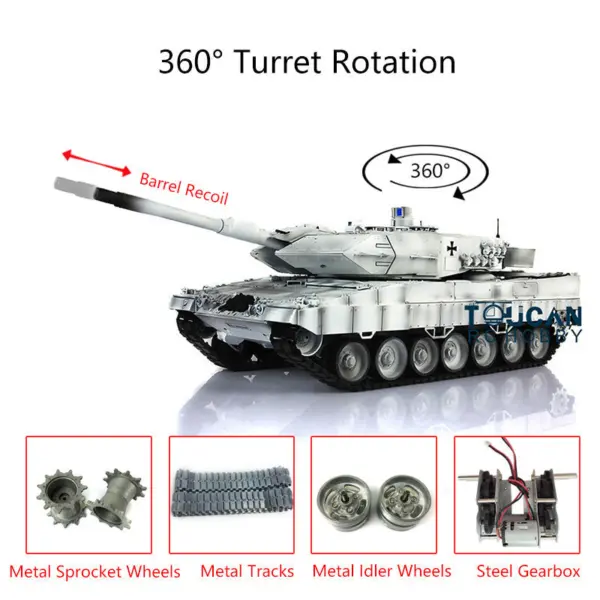 Henglong 1/16 TK7.0 Edition Upgraded Leopard2A6 RC Tank 3889 W/ 360Degrees Rotating Turret Barrel Recoil Metal Driving Gearbox Tracks