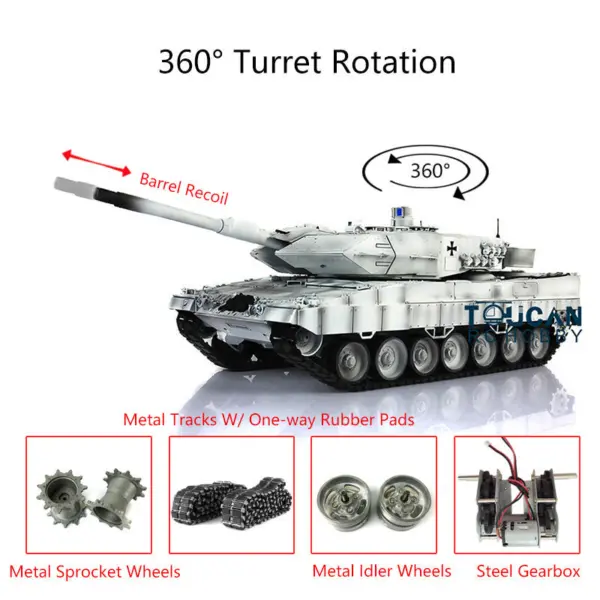 1/16 Radio Control German Leopard2A6 RC Battle Tank 3889 360Degrees Rotate Turret Barrel Recoil Airsoft Metal Gearbox Simulation Sound