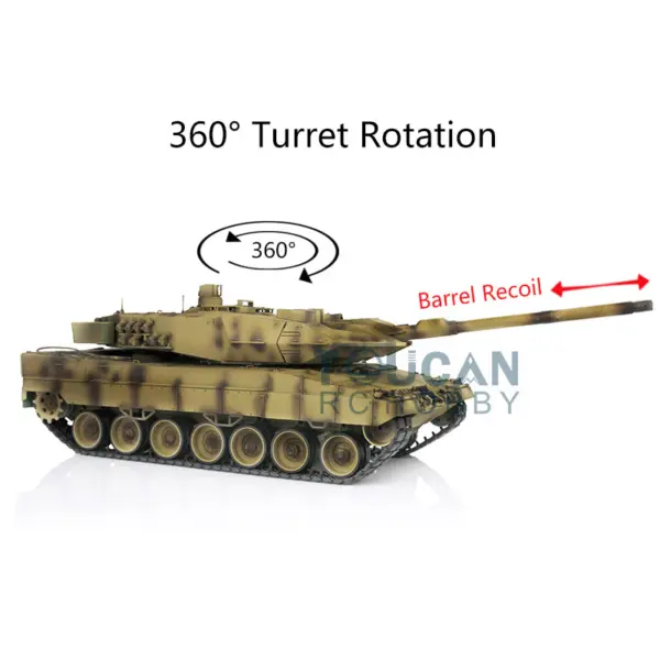 1/16 Heng Long TK7.0 Leopard2A6 RC Main Battle Tank 3889 W/ 360Degrees Rotating Turret Barrel Recoil Airsoft BBs Smoke Light Sound