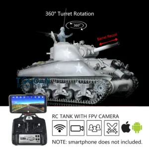 Henglong 1/16 FPV 7.0 M4A3 Sherman RTR RC Tank 3898 w/ 360Degrees Rotating Turret Barrel Recoil FPV Camera Metal Tracks Engine Sound