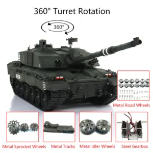 Henglong 7.0 1:16 Challenger II RTR RC Tank Model 3908 360Degrees Turret Steel Gearbox Metal Tracks Idlers Sprockets Road Wheels