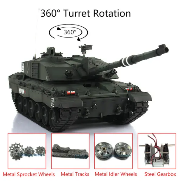 Henglong 7.0 1:16 British Challenger II RC Tank 3908 RTR Model W/ 360Degrees Turret Speaker Smoke Unit Metal Tracks Steel Gearbox