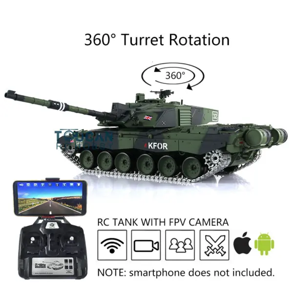 Henglong 7.0 1/16 2.4Ghz Upgraded FPV British Challenger II RTR RC Tank 3908 360Degrees Turret Model Chassis Upper Hull Metal Tracks