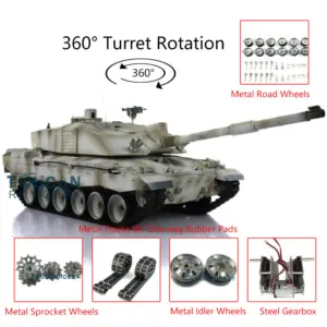 Henglong 1/16 Scale 7.0 British Challenger II RC Tank Model 3908 RTR 360Degrees Turret Motor Gearbox Metal Tracks W/ Rubber Pads Wheels