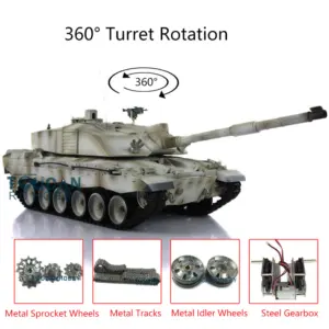 Henglong 7.0 1:16 British Challenger II RC Tank 3908 RTR Model W/ 360Degrees Turret Speaker Smoke Unit Metal Tracks Steel Gearbox