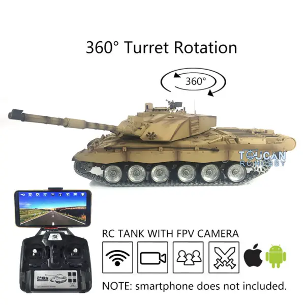 Henglong RTR 1/16 7.0 British Challenger II RC Tank FPV 3908 Model 360Degrees Turret BB Shooting Unit IR Battery Metal Tracks Wheels