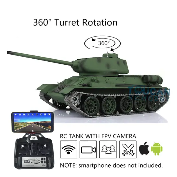 Henglong 1:16 7.0 Upgraded Soviet T34-85 FPV RC Tank RTR 3909 360Degrees Turret Model Smoke Unit Steel Driving Gearbox Metal Tracks