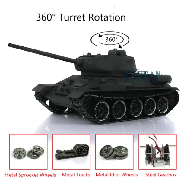 2.4Ghz Henglong 1:16 7.0 Upgraded Soviet T34-85 RTR RC Tank 3909 360Degrees Turret Electric Model Metal Tracks Sprockets