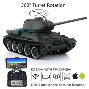 Henglong 1:16 7.0 Upgraded Soviet T34-85 FPV RC Tank RTR 3909 360Degrees Turret Model Smoke Unit Steel Driving Gearbox Metal Tracks