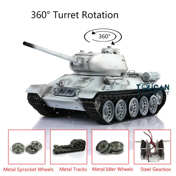 2.4Ghz Henglong 1:16 7.0 Upgraded Soviet T34-85 RTR RC Tank 3909 360Degrees Turret Electric Model Metal Tracks Sprockets