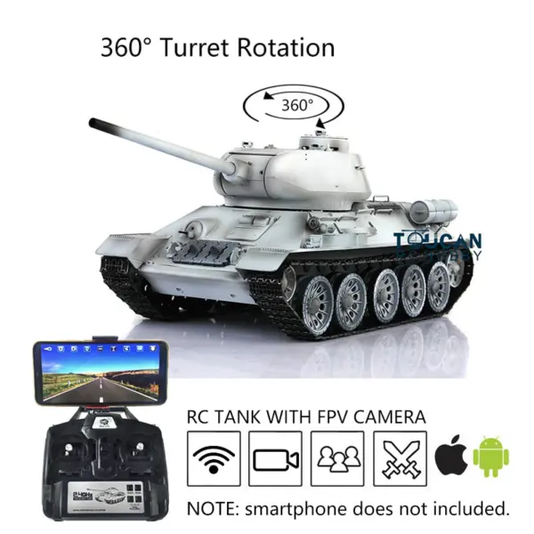 Henglong 1:16 7.0 Upgraded Soviet T34-85 FPV RC Tank RTR 3909 360Degrees Turret Model Smoke Unit Steel Driving Gearbox Metal Tracks