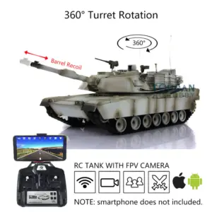 Henglong 1:16 7.0 Customized FPV Abrams M1A2 RTR RC Tank 3918 360Degrees Turret Barrel Recoil Metal Tracks Steel Gearbox