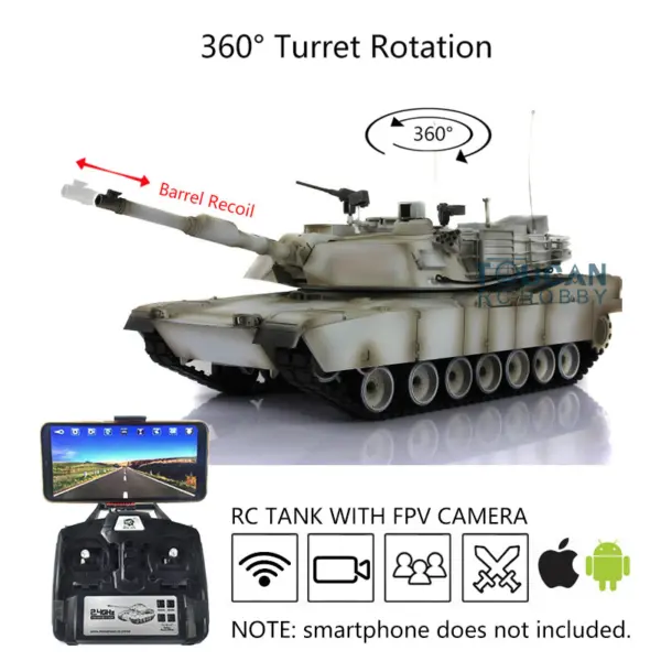 Henglong 1:16 7.0 Customized FPV Abrams M1A2 RTR RC Tank 3918 360Degrees Turret Barrel Recoil Metal Tracks Steel Gearbox