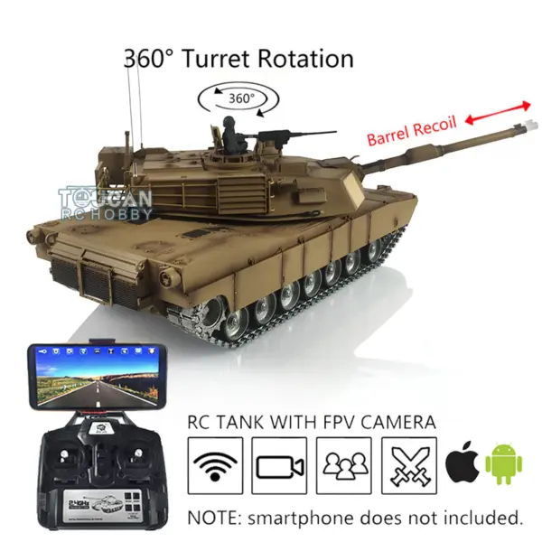 Henglong 1:16 7.0 Customized FPV Abrams M1A2 RTR RC Tank 3918 360Degrees Turret Barrel Recoil Metal Tracks Steel Gearbox