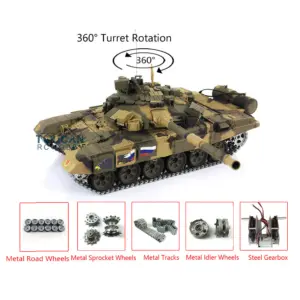 Henglong 7.0 Customized Russian T90 1/16 RC Tank RTR 3938 Model 360Degrees Turret Metal Tracks Wheels Steel Gearbox Speaker