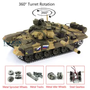 Henglong Russian T90 1/16 7.0 RTR RC Tank Model 3938 W/ 360Degrees Turret BB Shooting Unit IR Smoke Gearbox Radio Controller