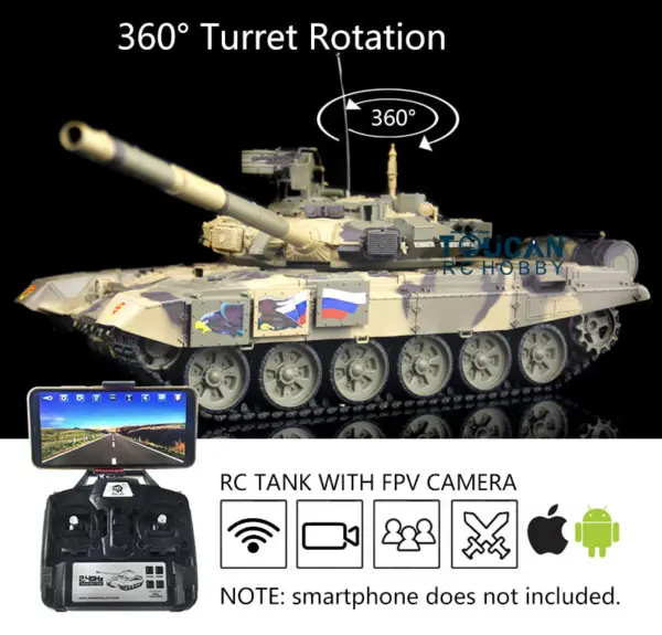 Henglong 7.0 1:16 Scale Russian T90 RTR RC Tank 3938 Model FPV 360Degrees Turret Steel Gearbox Plastic Return Rollers Wheels Tracks
