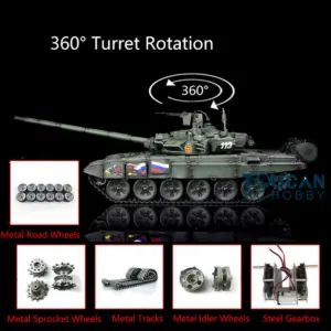 Henglong 7.0 Customized Russian T90 1/16 RC Tank RTR 3938 Model 360Degrees Turret Metal Tracks Wheels Steel Gearbox Speaker